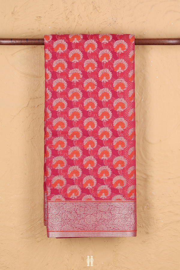 Kota Cotton Saree In Dark Pink With Floral Buttas