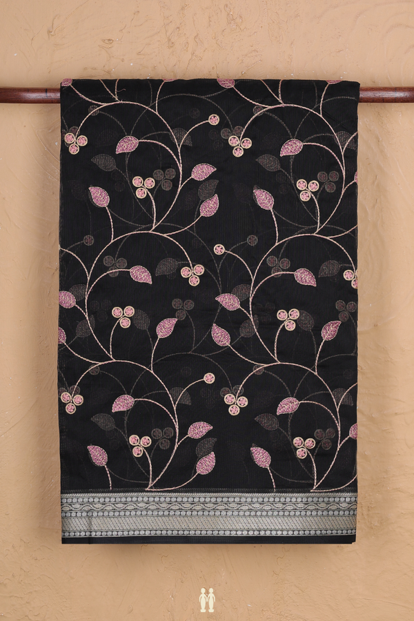 Kota Cotton Saree In Black With Embroidered Design