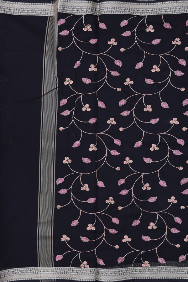 Kota Cotton Saree In Black With Embroidered Design
