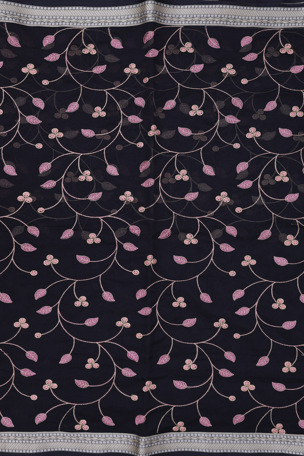Kota Cotton Saree In Black With Embroidered Design