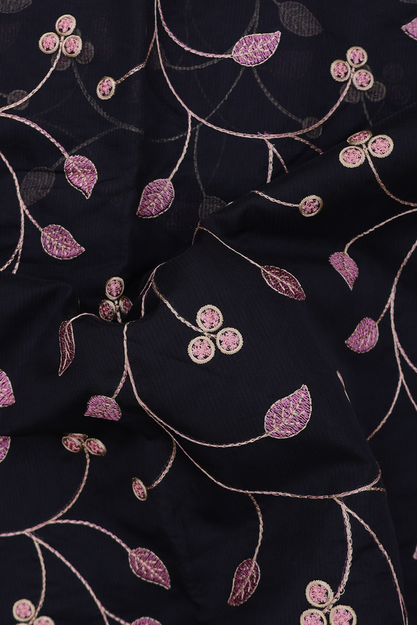 Kota Cotton Saree In Black With Embroidered Design