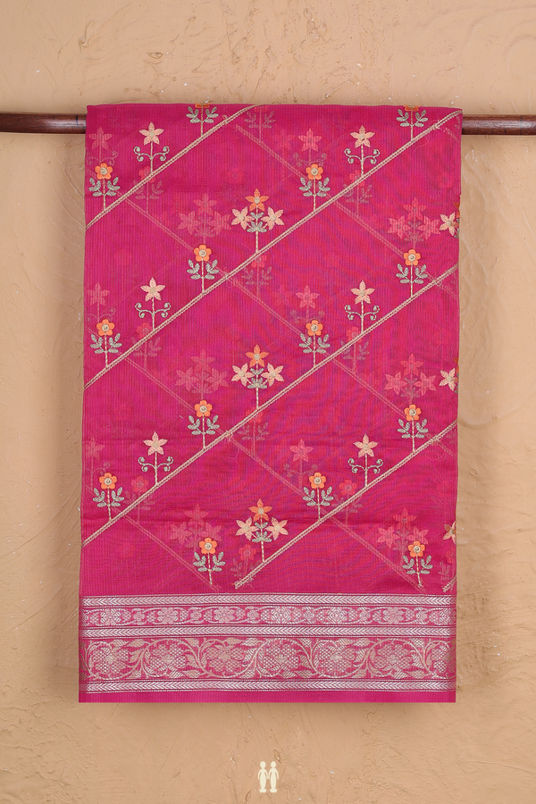 Kota Cotton Saree In Rani Pink With Diagonal Design