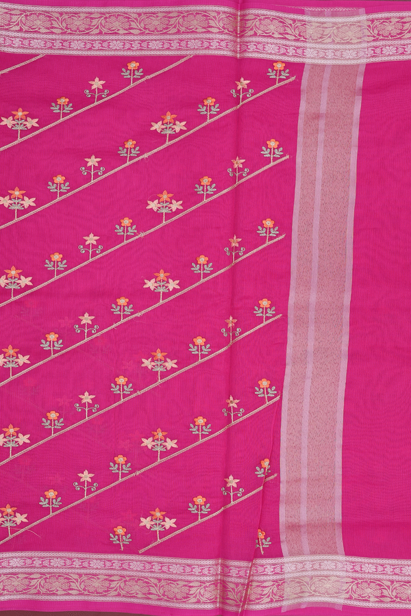 Kota Cotton Saree In Rani Pink With Diagonal Design