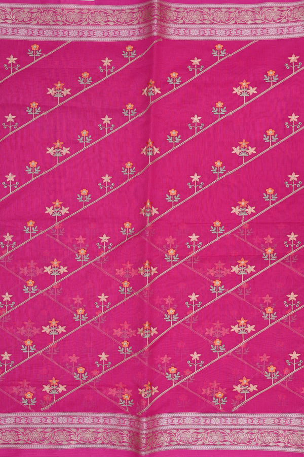 Kota Cotton Saree In Rani Pink With Diagonal Design