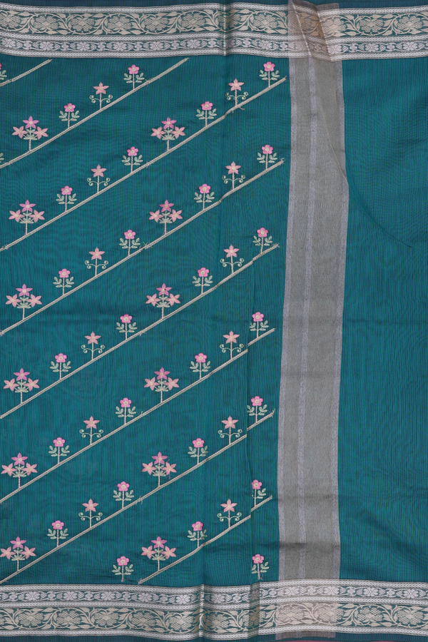 Kota Cotton Saree In Dark Green With Diagonal Design