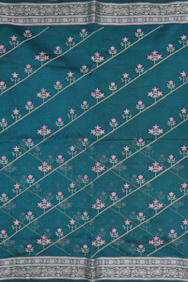 Kota Cotton Saree In Dark Green With Diagonal Design