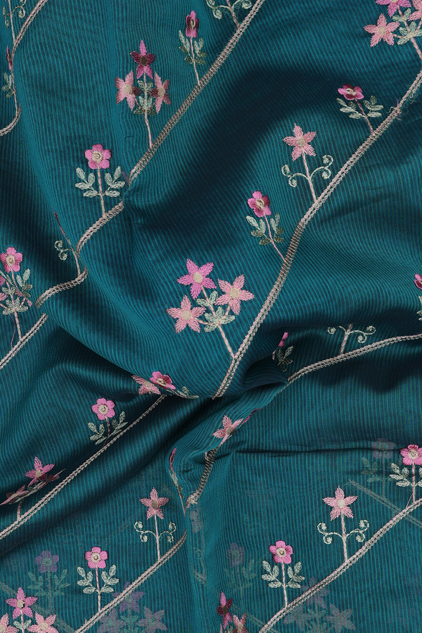 Kota Cotton Saree In Dark Green With Diagonal Design