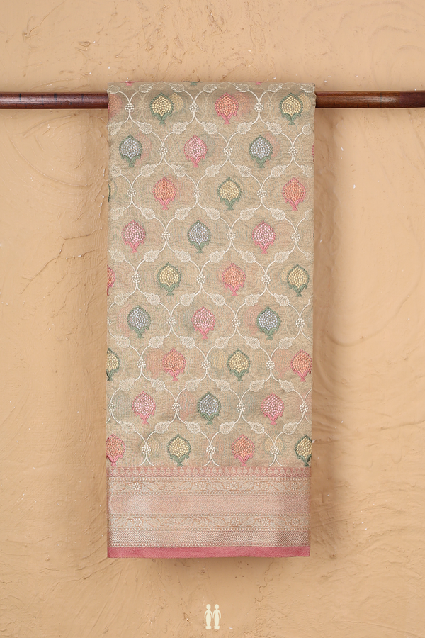 Kota Cotton Saree In Cream Color Tissue With Ogee Design