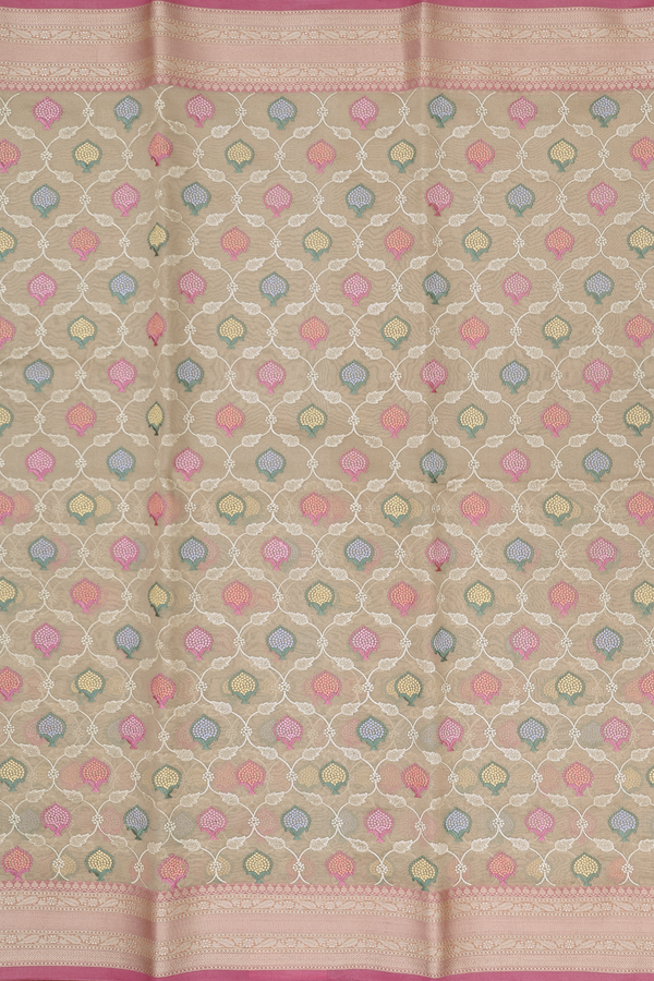 Kota Cotton Saree In Cream Color Tissue With Ogee Design
