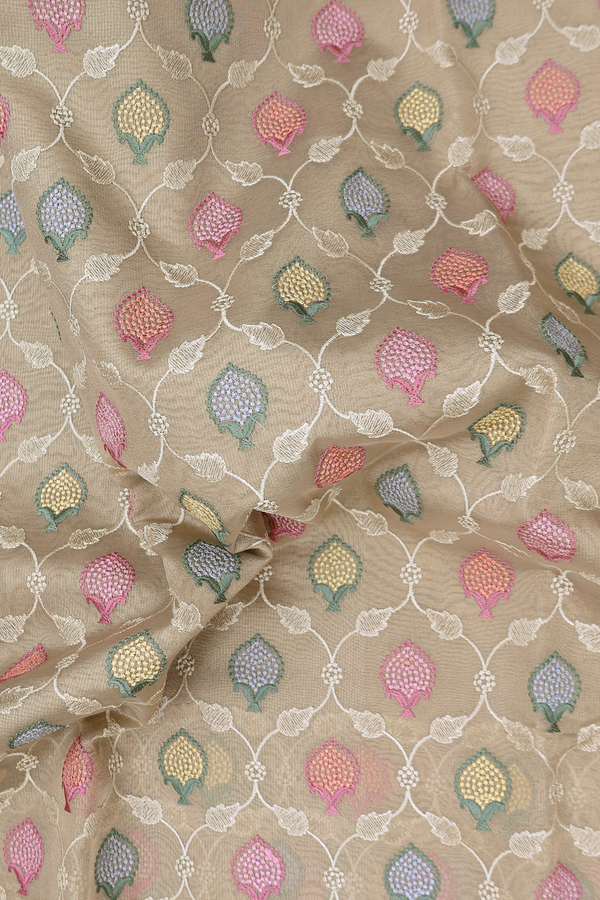 Kota Cotton Saree In Cream Color Tissue With Ogee Design