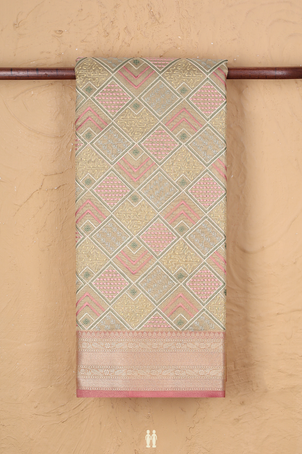 Kota Cotton Saree In Tissue Cream With Diamond Design