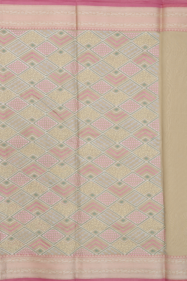 Kota Cotton Saree In Tissue Cream With Diamond Design