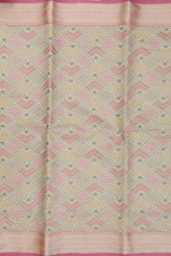 Kota Cotton Saree In Tissue Cream With Diamond Design