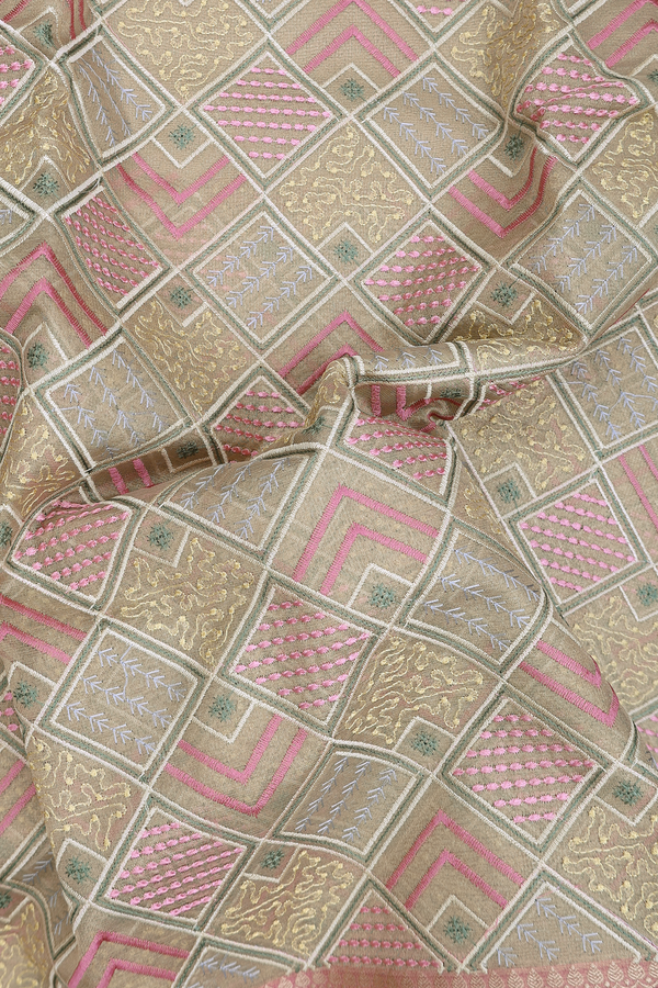 Kota Cotton Saree In Tissue Cream With Diamond Design
