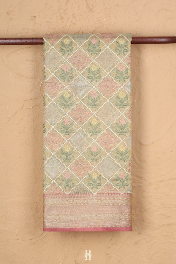 Kota Cotton Saree In Cream Color Tissue With Diamond Design