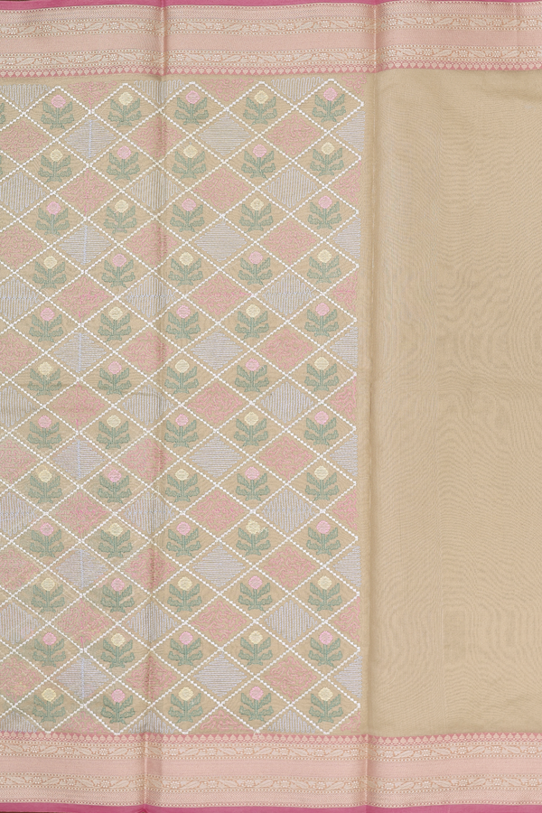Kota Cotton Saree In Cream Color Tissue With Diamond Design