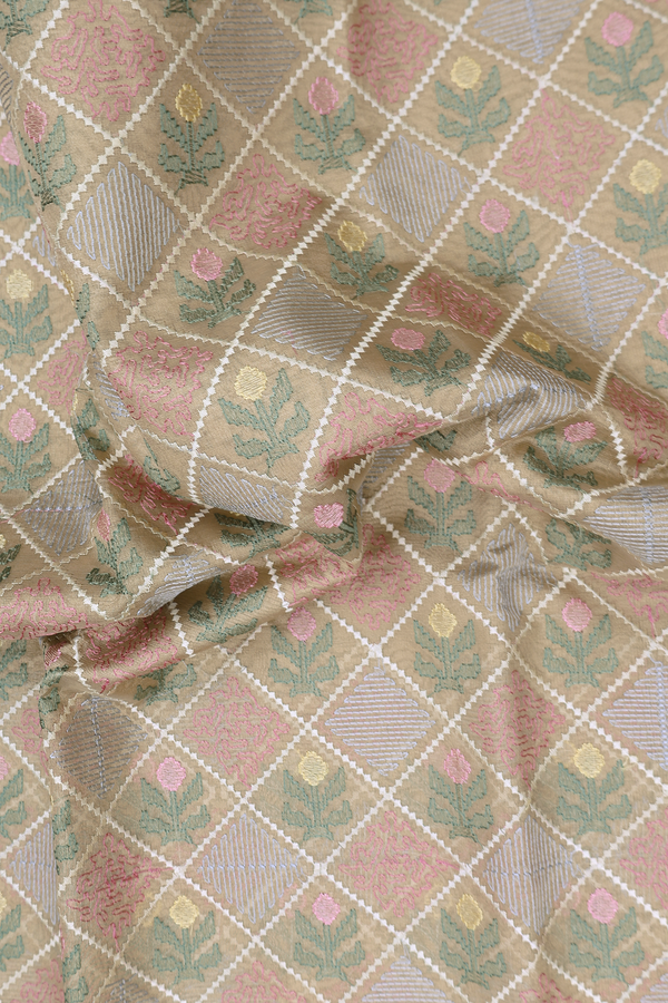 Kota Cotton Saree In Cream Color Tissue With Diamond Design
