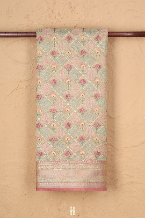 Kota Cotton Saree In Tissue Cream With Diamond Design
