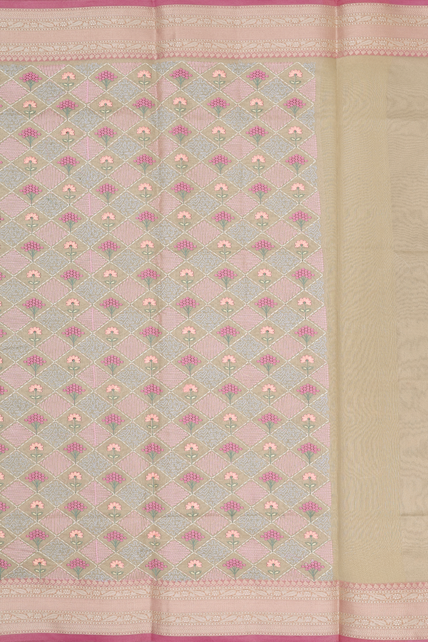 Kota Cotton Saree In Tissue Cream With Diamond Design