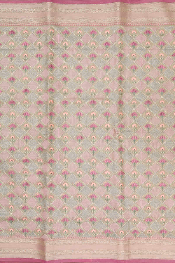 Kota Cotton Saree In Tissue Cream With Diamond Design