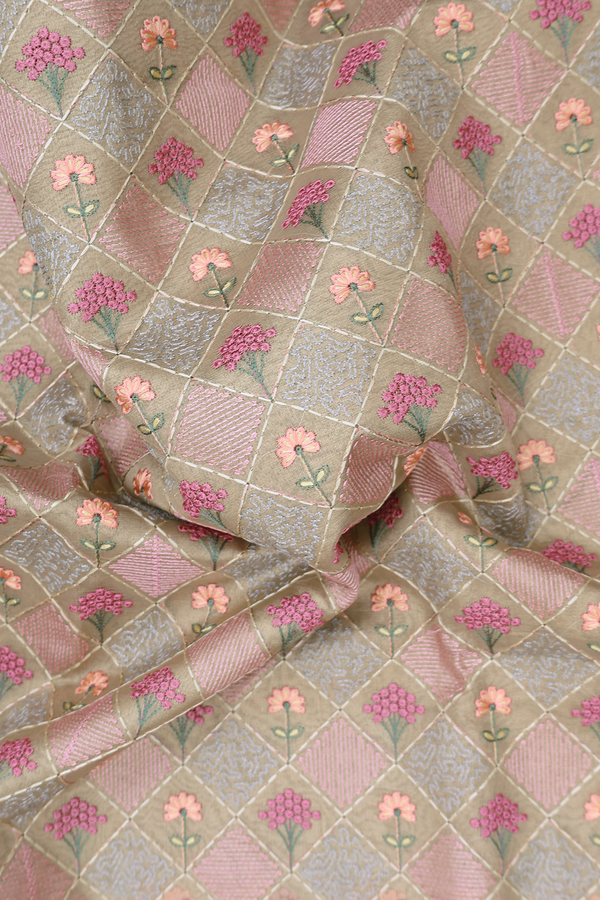 Kota Cotton Saree In Tissue Cream With Diamond Design