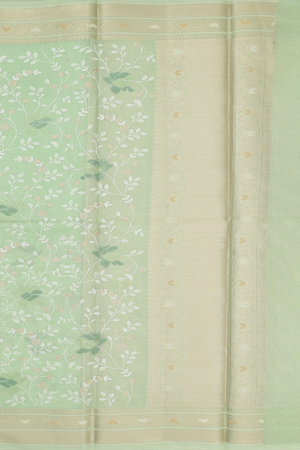 Kota Cotton Saree In Pastel Green With Embroidered Design