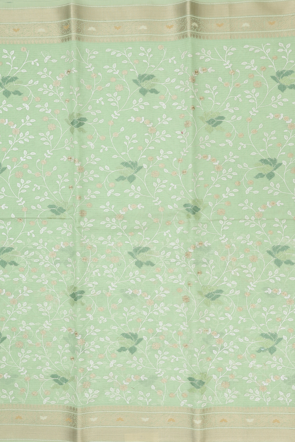 Kota Cotton Saree In Pastel Green With Embroidered Design