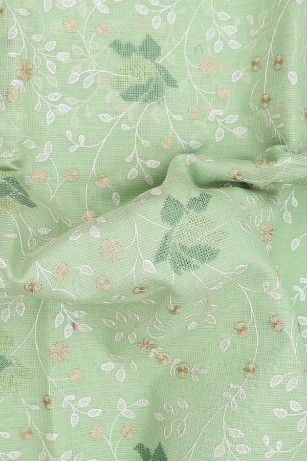 Kota Cotton Saree In Pastel Green With Embroidered Design