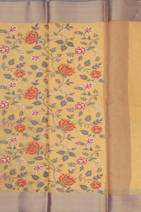 Kota Cotton Saree In Yellow With Embroidered Design
