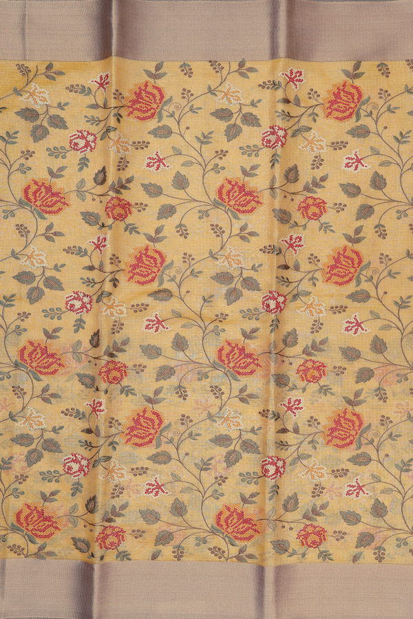 Kota Cotton Saree In Yellow With Embroidered Design
