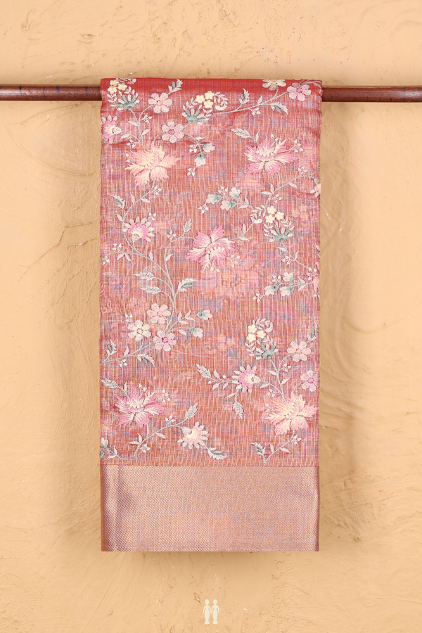 Kota Cotton Saree In Brick Red With Floral Design
