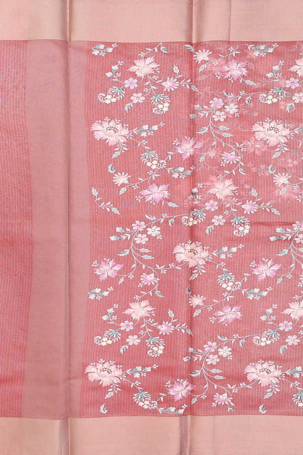 Kota Cotton Saree In Brick Red With Floral Design