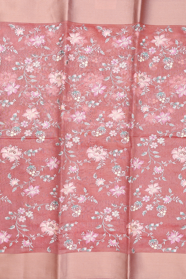 Kota Cotton Saree In Brick Red With Floral Design