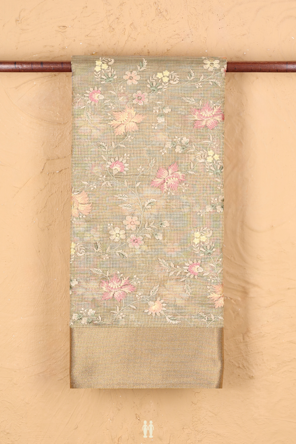 Kota Cotton Saree In Gold Tissue With Floral Design