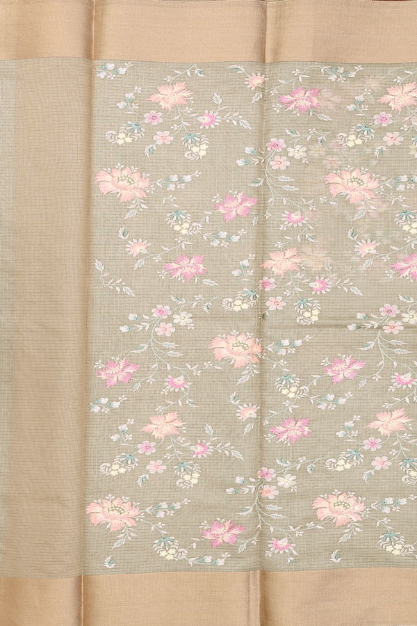 Kota Cotton Saree In Gold Tissue With Floral Design