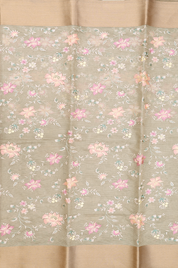 Kota Cotton Saree In Gold Tissue With Floral Design