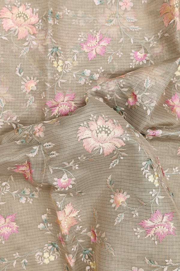 Kota Cotton Saree In Gold Tissue With Floral Design