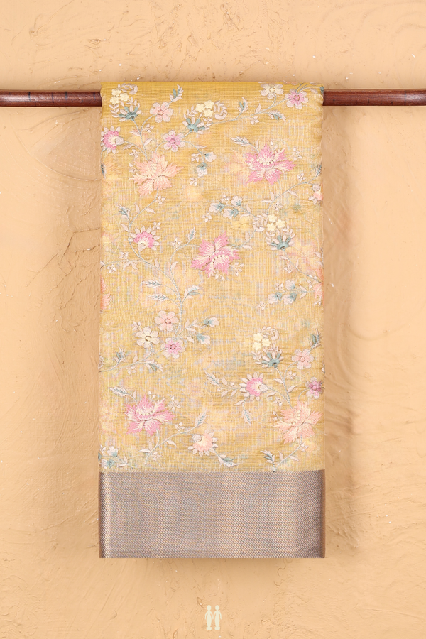 Kota Cotton Saree In Yellow With Floral Design