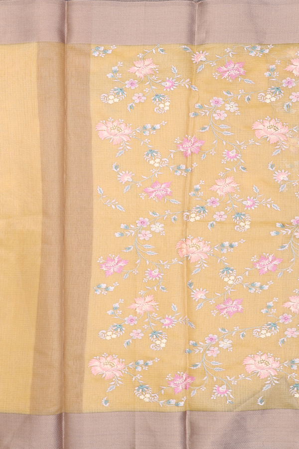 Kota Cotton Saree In Yellow With Floral Design