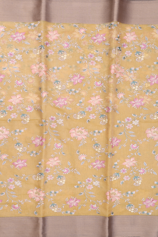 Kota Cotton Saree In Yellow With Floral Design