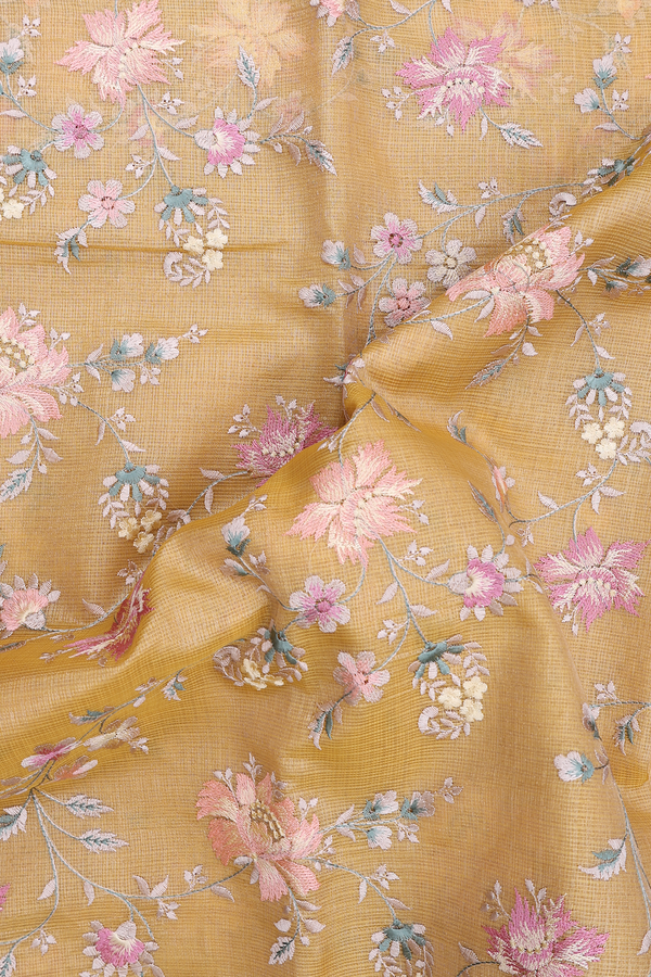 Kota Cotton Saree In Yellow With Floral Design