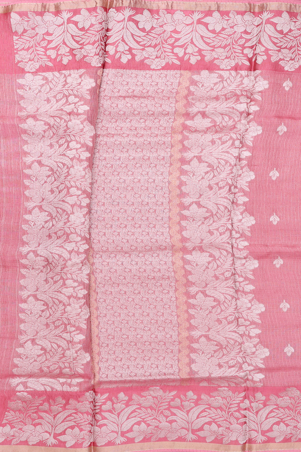 Kota Silk Saree In Pink Tissue With Zari Buttas