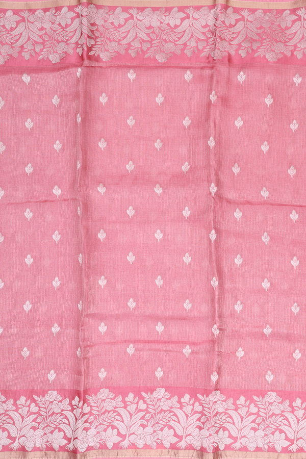 Kota Silk Saree In Pink Tissue With Zari Buttas