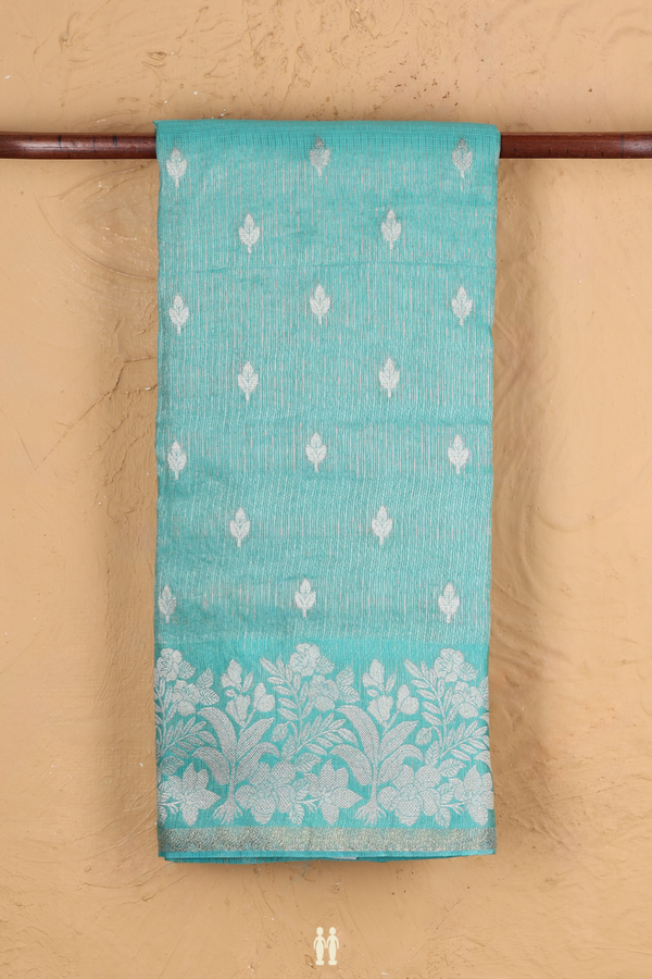 Kota Silk Saree In Tiffany Blue Tissue With Zari Buttas