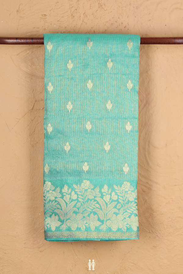Kota Silk Saree In Tiffany Blue Tissue With Zari Buttas