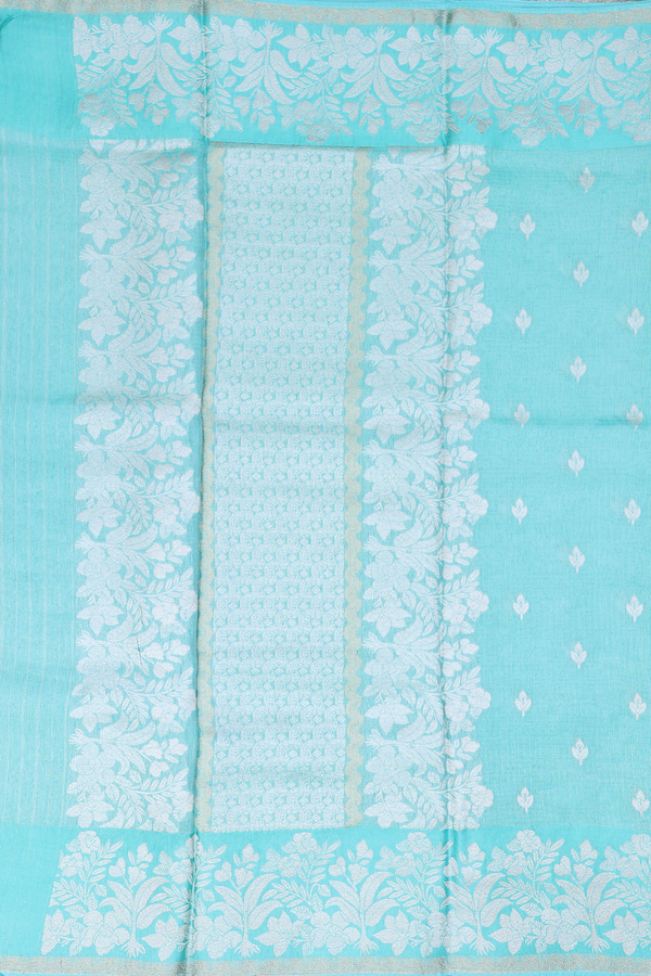 Kota Silk Saree In Tiffany Blue Tissue With Zari Buttas