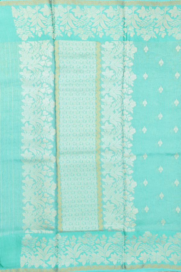 Kota Silk Saree In Tiffany Blue Tissue With Zari Buttas