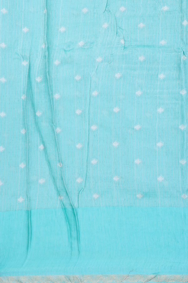 Kota Silk Saree In Tiffany Blue Tissue With Zari Buttas