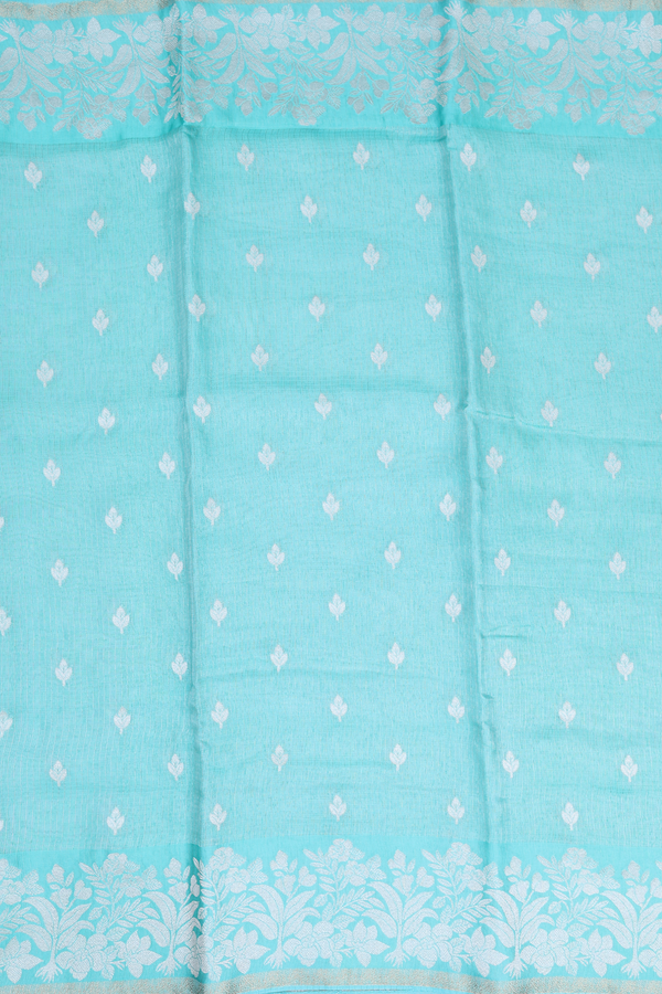 Kota Silk Saree In Tiffany Blue Tissue With Zari Buttas