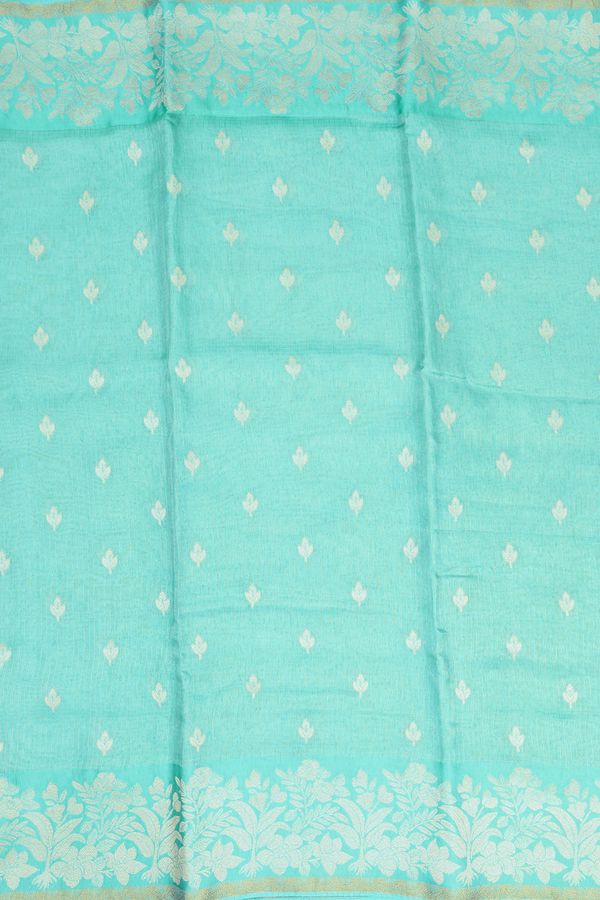 Kota Silk Saree In Tiffany Blue Tissue With Zari Buttas